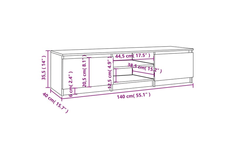 beBasic tv-bord 140x40x35,5 cm konstrueret træ brun egetræsfarve - Brun - Møbler - TV borde & mediemøbler - TV-borde