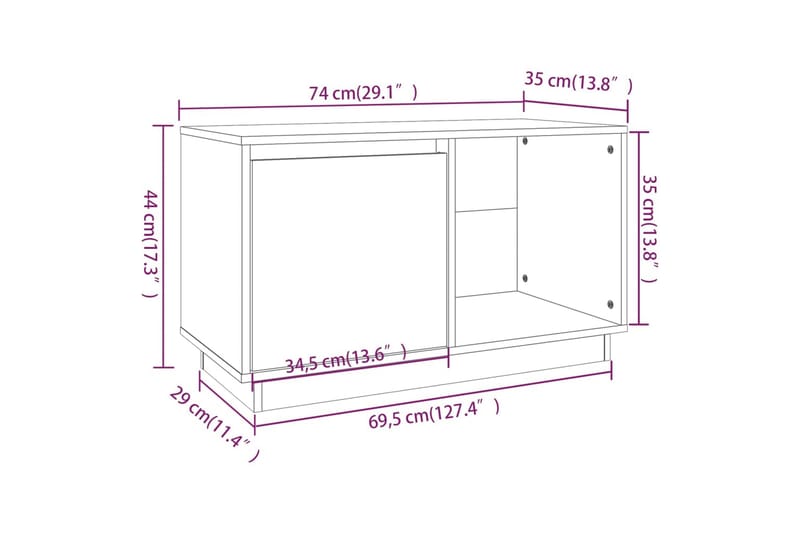 beBasic tv-bord 74x35x44 cm massivt fyrretræ grå - GrÃ¥ - Møbler - TV borde & mediemøbler - TV-borde