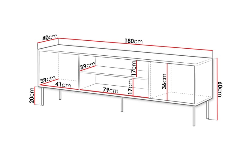 Belonger Tv-bord 180 cm - Sort/Valnød - Møbler - TV borde & mediemøbler - TV-borde