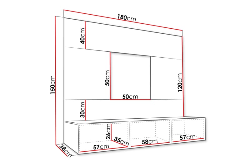 Bernice Tv-skab 38x150 cm - Hvid - Møbler - TV borde & mediemøbler - TV-skab