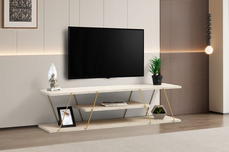 Canaz Tv-bænk 120 cm - Guld/Marmor - Møbler - TV borde & mediemøbler - TV-borde