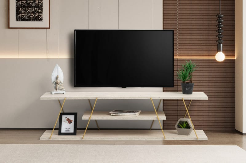 Canaz Tv-bænk 120 cm - Guld/Marmor - Møbler - TV borde & mediemøbler - TV-borde