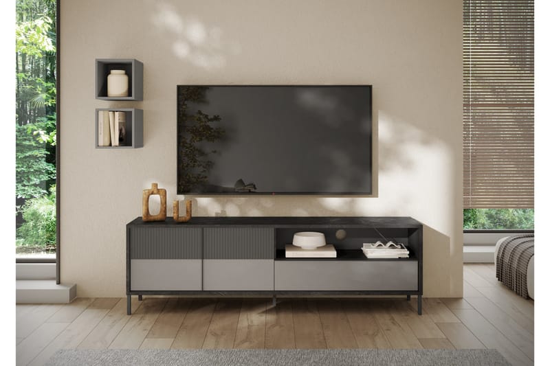 Everest TV-bænk 206x40 cm - Sort/Grå - Møbler - TV borde & mediemøbler - TV-borde