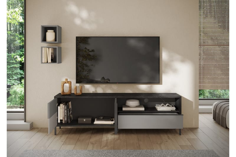 Everest TV-bænk 206x40 cm - Sort/Grå - Møbler - TV borde & mediemøbler - TV-borde