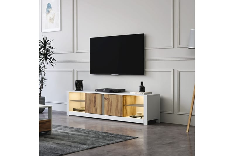 Griselda TV-bord 180 cm - Hvid/Eg - Møbler - TV borde & mediemøbler - TV-borde