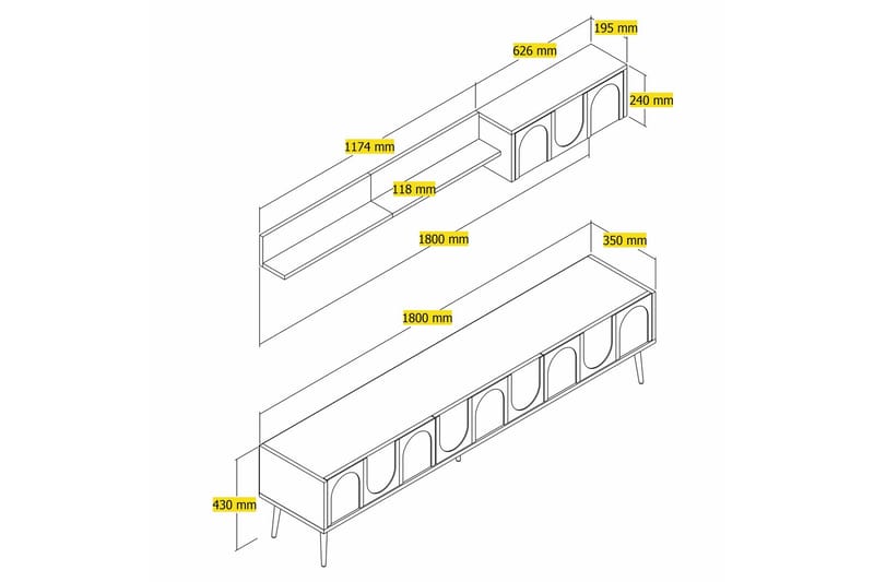 Hazim Tv-bænk 180 cm - Creme/Guld - Møbler - TV borde & mediemøbler - TV-borde