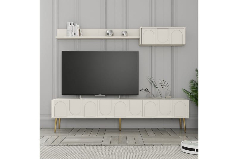 Hazim Tv-bænk 180 cm - Creme/Guld - Møbler - TV borde & mediemøbler - TV-borde