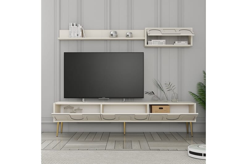 Hazim Tv-bænk 180 cm - Creme/Guld - Møbler - TV borde & mediemøbler - TV-borde