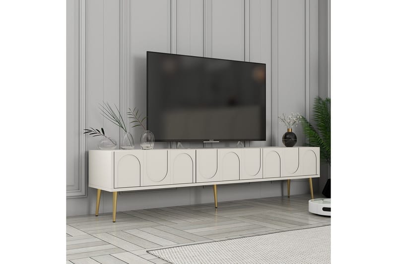 Hazim Tv-bænk 180 cm - Creme/Guld - Møbler - TV borde & mediemøbler - TV-borde