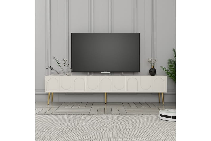 Hazim Tv-bænk 180 cm - Creme/Guld - Møbler - TV borde & mediemøbler - TV-borde