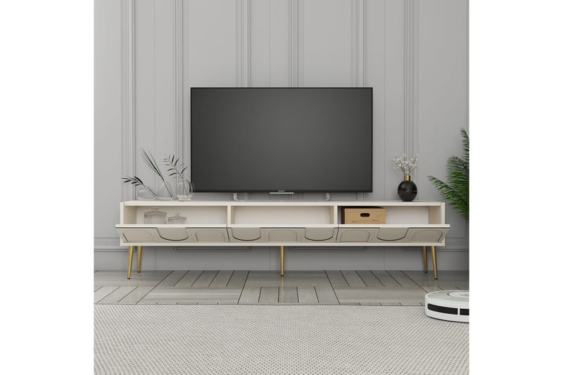 Hazim Tv-bænk 180 cm - Creme/Guld - Møbler - TV borde & mediemøbler - TV-borde