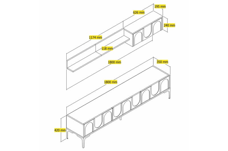 Hazim Tv-bænk 180 cm - Creme/Sort - Møbler - TV borde & mediemøbler - TV-borde