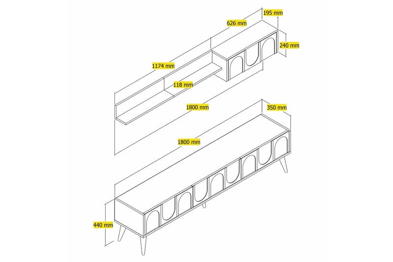 Hazim Tv-bænk 180 cm - Creme/Valnød - Møbler - TV borde & mediemøbler - TV-borde