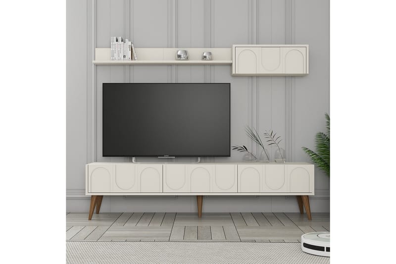 Hazim Tv-bænk 180 cm - Creme/Valnød - Møbler - TV borde & mediemøbler - TV-borde