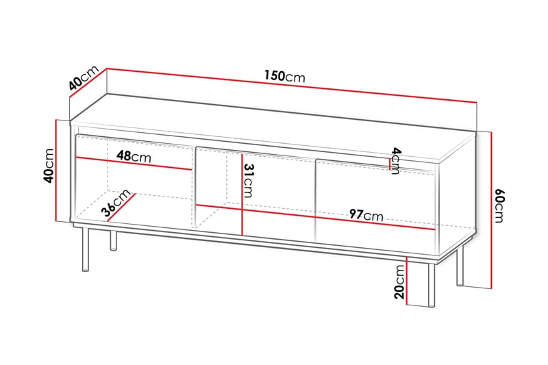 Hollander Tv-bænk 150 cm - Hvid/Guld - Møbler - TV borde & mediemøbler - TV-borde