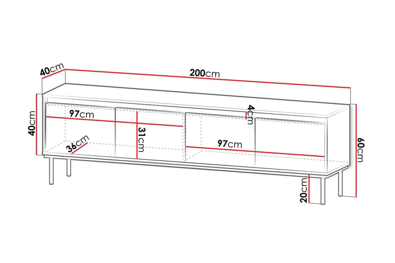 Hollander Tv-bord 200 cm - Hvid/Guld - Møbler - TV borde & mediemøbler - TV-borde