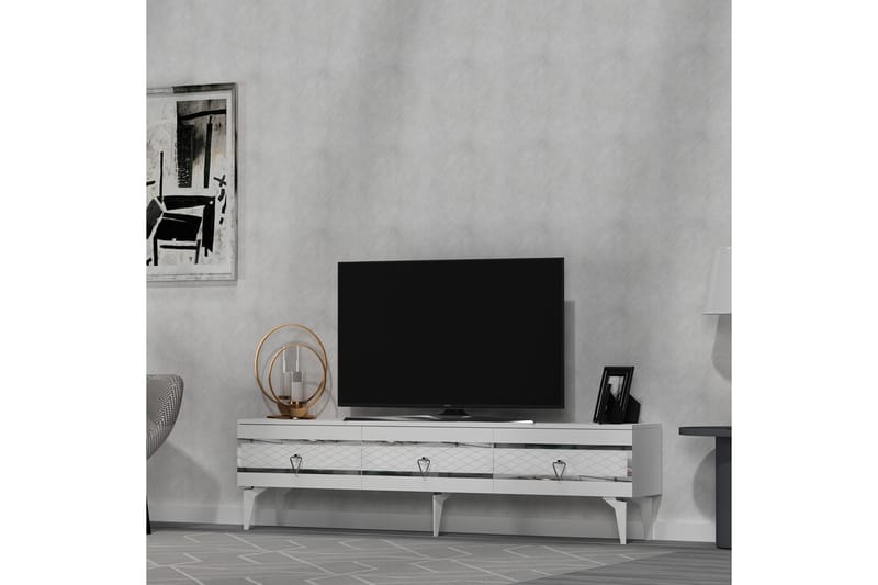 Ipek Tv-bænk 180 cm - Hvid/Sølv - Møbler - TV borde & mediemøbler - TV-borde