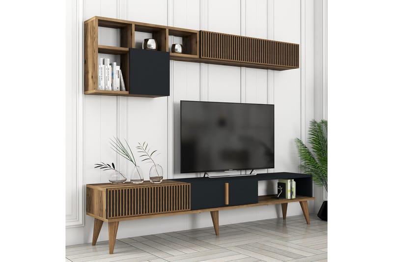 Lissione Tv-bænk 180 cm - Valnød/Antracit - Møbler - TV borde & mediemøbler - TV-borde