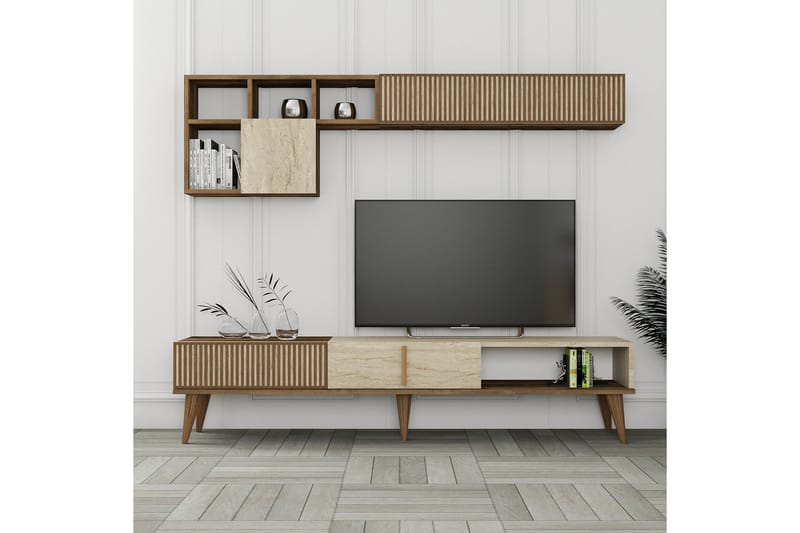 Lissione Tv-bænk 180 cm - Valnød/Beige - Møbler - TV borde & mediemøbler - TV-borde