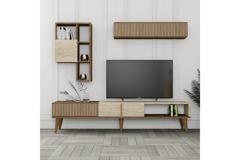 Lissione Tv-bænk 180 cm - Valnød/Beige - Møbler - TV borde & mediemøbler - TV-borde