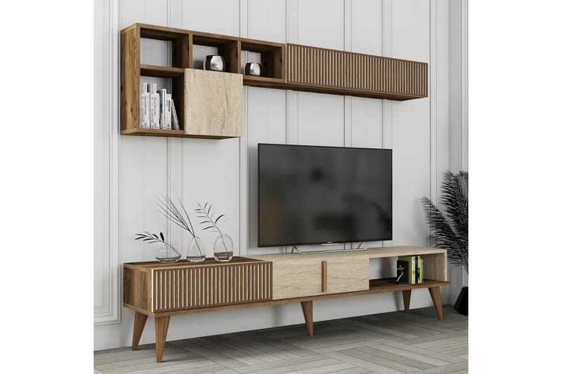 Lissione Tv-bænk 180 cm - Valnød/Beige - Møbler - TV borde & mediemøbler - TV-borde