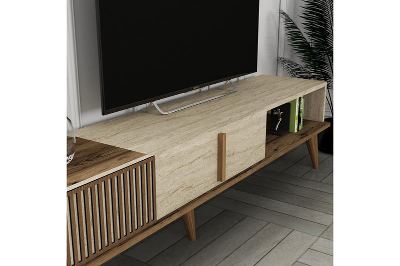 Lissione Tv-bænk 180 cm - Valnød/Beige - Møbler - TV borde & mediemøbler - TV-borde