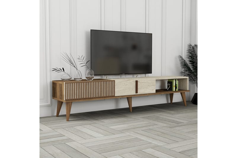 Lissione Tv-bænk 180 cm - Valnød/Beige - Møbler - TV borde & mediemøbler - TV-borde