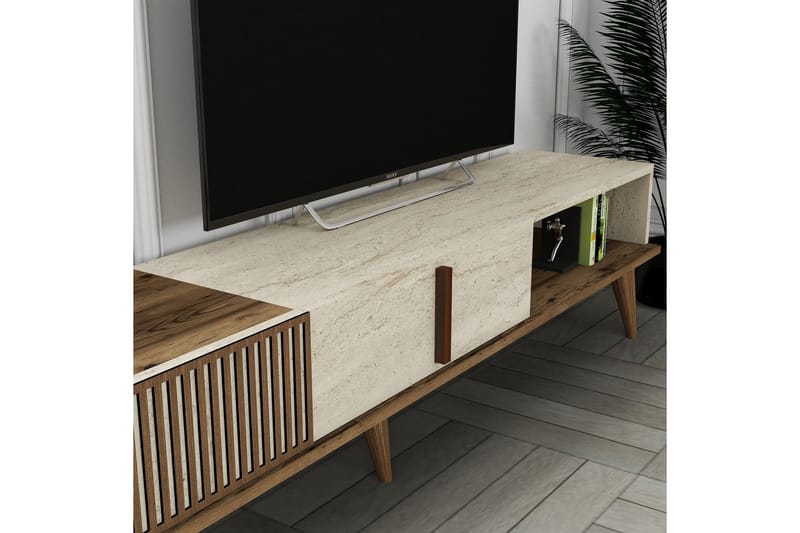 Lissione Tv-bænk 180 cm - Valnød/Beige - Møbler - TV borde & mediemøbler - TV-borde