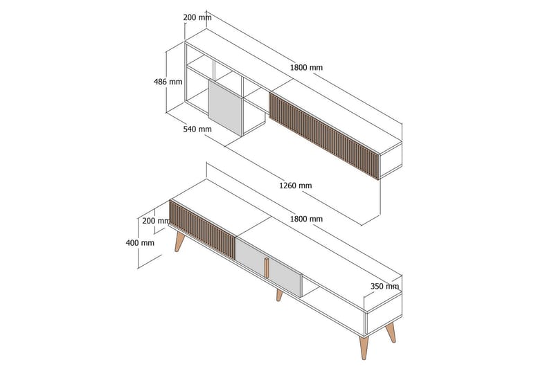 Lissione Tv-bænk 180 cm - Valnød/Creme - Møbler - TV borde & mediemøbler - TV-borde