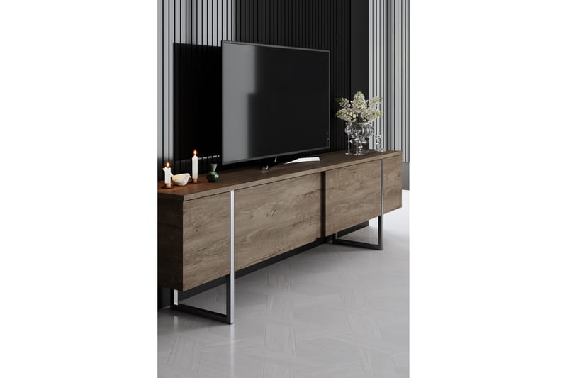 Luxe Tv-bænk 180 cm - Valnød/Sølv - Møbler - TV borde & mediemøbler - TV-borde