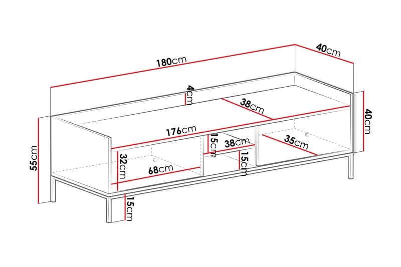 Mariestad Tv-bord 180 cm - Sort - Møbler - TV borde & mediemøbler - TV-borde