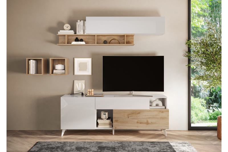 Monaco TV-bænk 181x42 cm - Hvid/Brun - Møbler - TV borde & mediemøbler - TV-borde