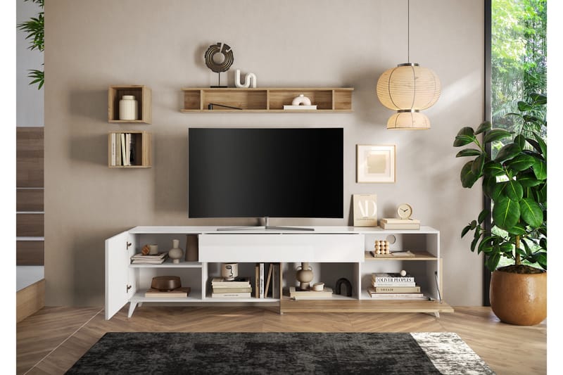 Monaco TV-bænk 241x42 cm - Hvid/Brun - Møbler - TV borde & mediemøbler - TV-borde