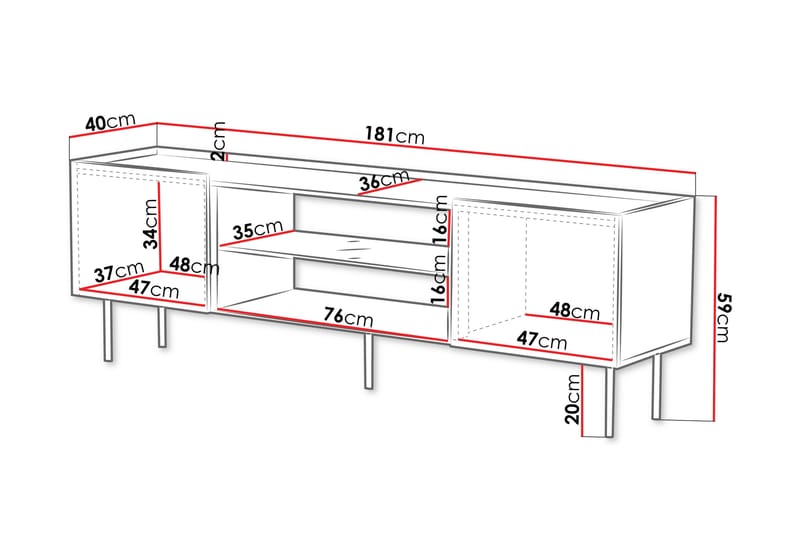 Munkedal Tv-bænk 181 cm - Hvid - Møbler - TV borde & mediemøbler - TV-borde