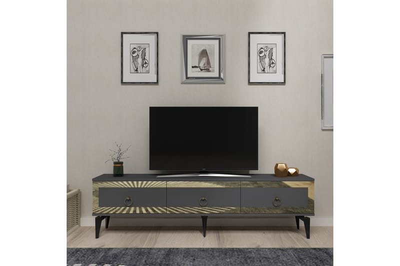 Ponny Tv-bænk 180 cm - Antracit/Guld - Møbler - TV borde & mediemøbler - TV-borde