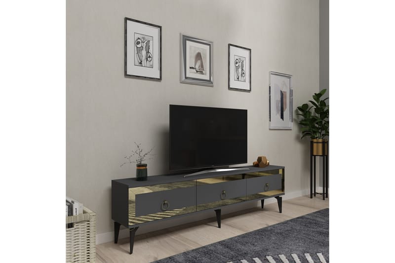 Ponny Tv-bænk 180 cm - Antracit/Guld - Møbler - TV borde & mediemøbler - TV-borde