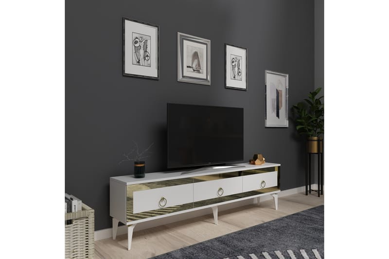 Ponny Tv-bænk 180 cm - Hvid/Guld - Møbler - TV borde & mediemøbler - TV-borde