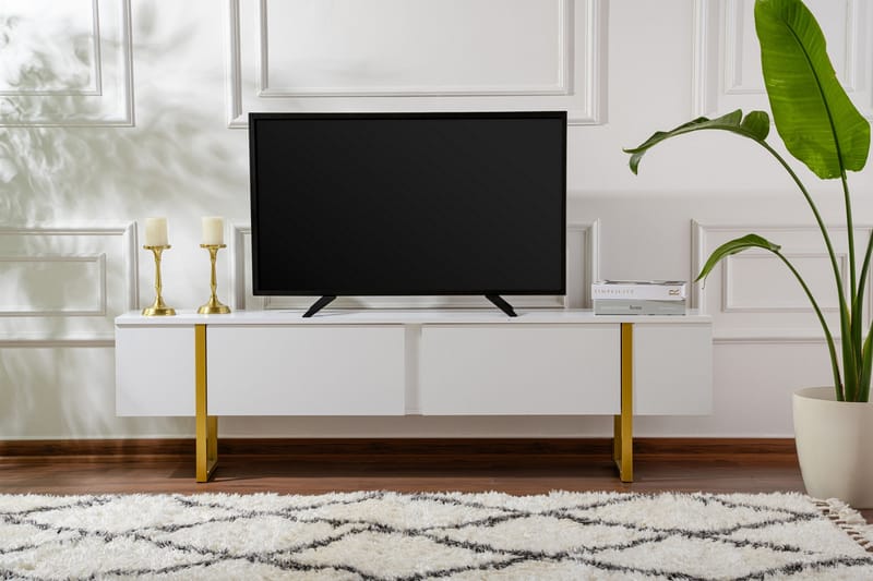 Serenity Tv-bænk 180x30 cm - Hvid/Guld - Møbler - TV borde & mediemøbler - TV-borde