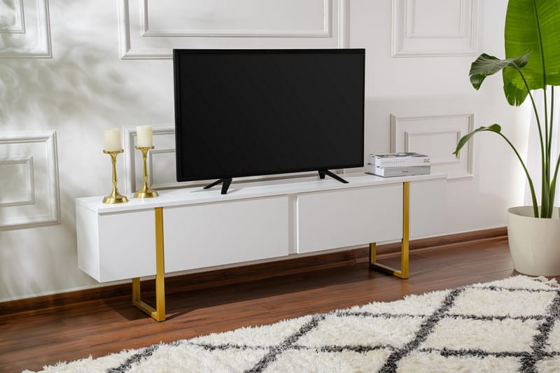 Serenity Tv-bænk 180x30 cm - Hvid/Guld - Møbler - TV borde & mediemøbler - TV-borde