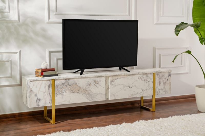 Serenity Tv-bænk 180x30 cm - Marmor/Guld - Møbler - TV borde & mediemøbler - TV-borde