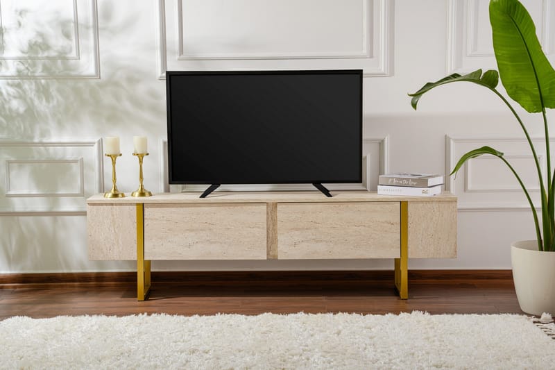 Serenity Tv-bænk 180x30 cm - Travertin/Guld - Møbler - TV borde & mediemøbler - TV-borde