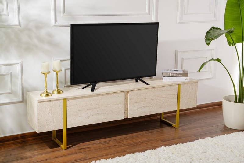 Serenity Tv-bænk 180x30 cm - Travertin/Guld - Møbler - TV borde & mediemøbler - TV-borde