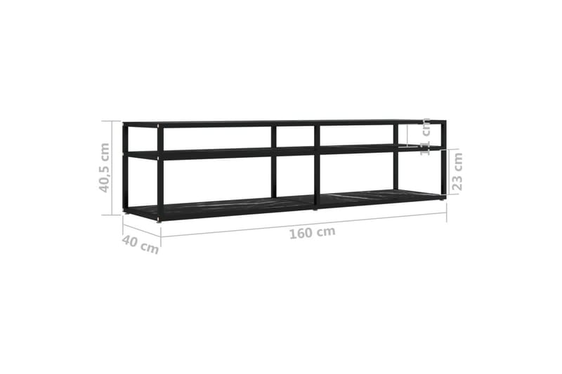 tv-bord 160x40x40,5 cm hærdet glas marmoreffekt sort - Sort - TV-borde