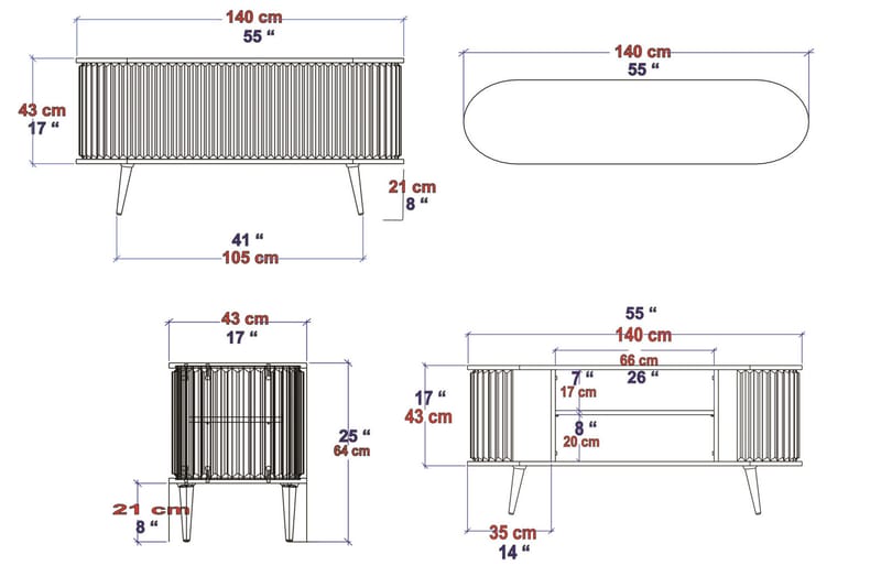 Andifli TV-Bord 140x64 cm - Brun - Møbler - TV borde & mediemøbler - TV-borde