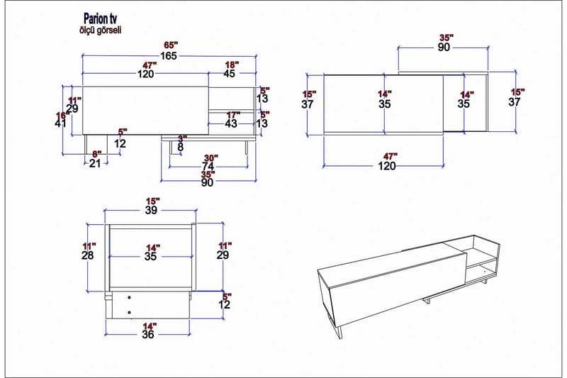 Andifli TV-Bord 165x41 cm - Hvid - Møbler - TV borde & mediemøbler - TV-borde