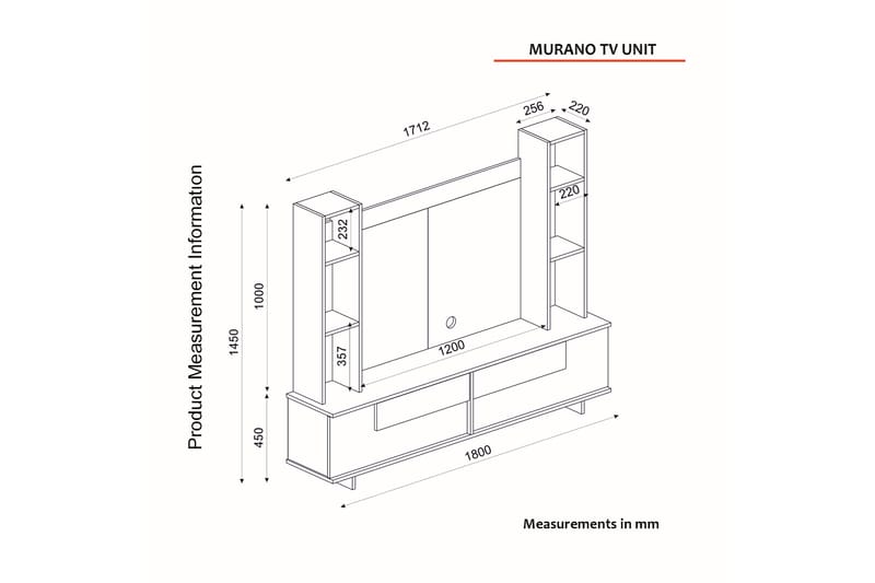 Ataturs TV-Bord 180 cm - Valnød / antracit - TV-borde