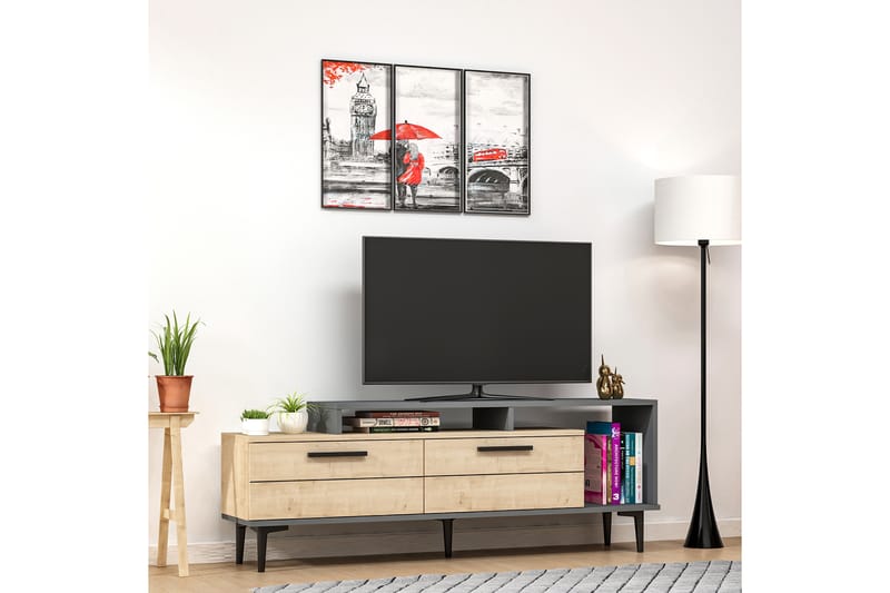 Binard TV-Bord 150 cm - Blå / Natur / Antracit - Møbler - TV borde & mediemøbler - TV-borde