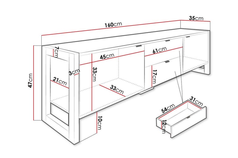 Carbost Tv-bænk 160x35 cm - Sort - Møbler - TV borde & mediemøbler - TV-borde