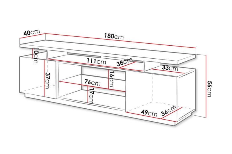 Ceasar TV-Bord 180 cm med LED - Sort - Møbler - TV borde & mediemøbler - TV-borde