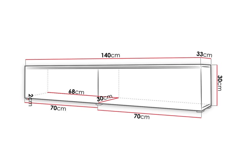 Cuguen TV-Bord 140 cm LED -belysning - Træ/natur | Hvid LED - Møbler - TV borde & mediemøbler - TV-borde